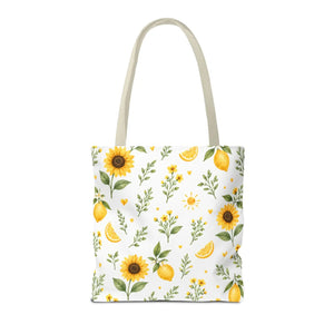 Sunflower & Lemon Pattern Tote Bag — Floral Summer Market Tote
