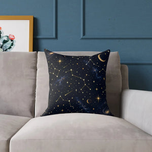 Celestial Constellation Square Pillow — Starry Night Moon & Constellations Throw Pillow