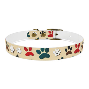 Paw Print Dog Collar — Colorful Red, Teal & Brown Paw Pattern