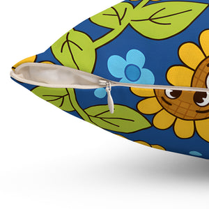Sunny Smiles Decorative Pillow — Cute Cartoon Sunflower Throw Pillow