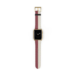 Striped Knit Pattern Watch Band — Burgundy & Cream Vintage Cozy Style