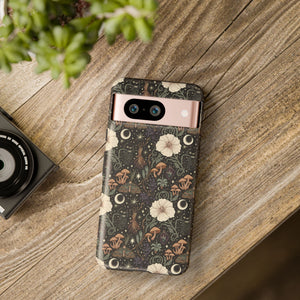 Mystic Night Floral Phone Case — Moon, Moths & Mushroom Pattern Tough Case