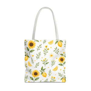 Sunflower & Lemon Pattern Tote Bag — Floral Summer Market Tote
