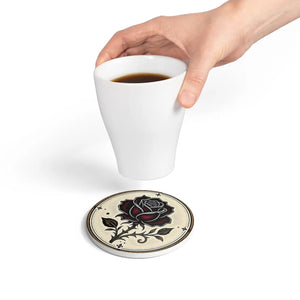 Vintage Black Rose Ceramic Coaster — Gothic Floral Drink Mat