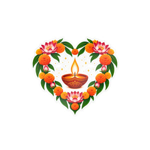 Heart-shaped diya and marigold floral vinyl decal - home decor decals