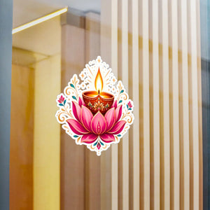 Lotus diya kiss-cut vinyl decal for diwali - home decor decals