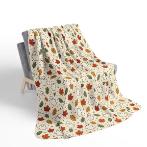 Autumn Ghosts Sherpa Blanket — Cozy Fall Leaves Fleece Throw