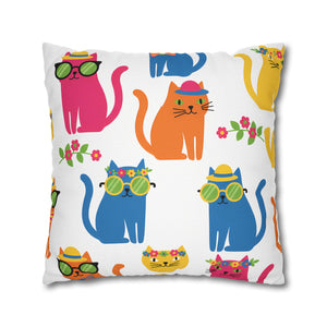 Colorful Cat Pattern Square Pillow Cover — Cute Sunglasses Cats Decorative Throw Pillowcase