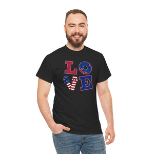 Love with American flag background, Unisex Heavy Cotton Tee