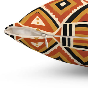 Geometric Afrohemian Tribal Throw Pillow — Rust & Mustard Aztec Pattern