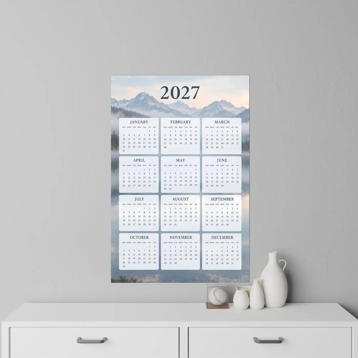 2027 mountain lake wall calendar decal, yearly planner - home decor decals