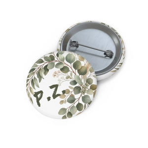 Pin Button — Personalized Greenery Initials Floral Badge