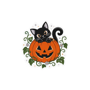 Halloween black cat pumpkin kiss-cut vinyl decal - home decor decals