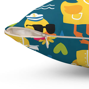 Rubber Duck Pattern Decorative Pillow — Cute Yellow Ducks on Teal