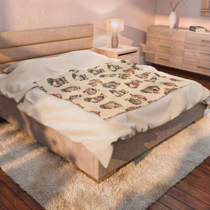Velveteen Plush Blanket — Cozy Woodland Raccoon & Mushroom Throw