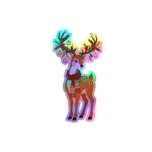 Kiss-cut vinyl decal – festive christmas reindeer with antlers - home decor decals