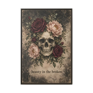 Beauty in the broken skull and floral framed canvas wall art - printable