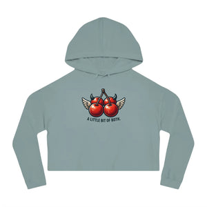 Women’s cropped hoodie with devil-horn cherries - sweatshirts