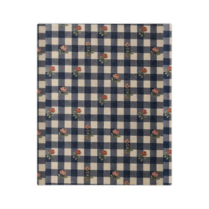 Rose floral detail from the DipaliZ navy gingham blanket design