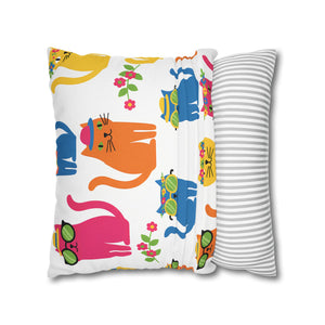 Colorful Cat Pattern Square Pillow Cover — Cute Sunglasses Cats Decorative Throw Pillowcase