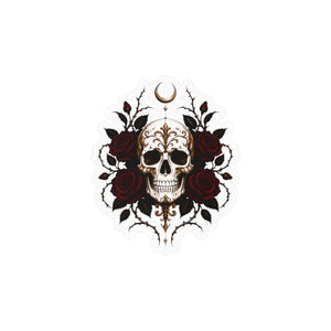 Skull and red roses kiss-cut vinyl decal - home decor decals