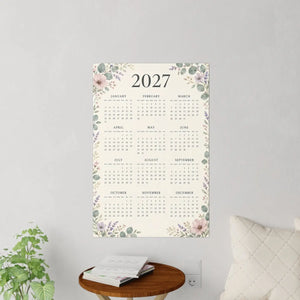 Twelve-month grid on the DipaliZ vintage floral 2027 wall decal calendar