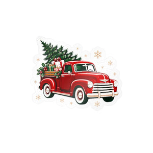 Vintage red christmas truck kiss-cut vinyl decal - home decor decals