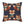 A square throw pillow featuring a repeating pattern of stylized foxes in winter outfits on a dark navy blue background. The pattern includes orange-brown foxes with cream faces, green scarves, floral crowns, and round sunglasses.