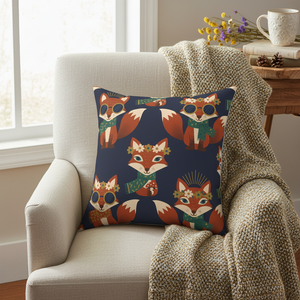 Whimsical Fox Pattern Throw Pillow — Cute Woodland Decorative Cushion