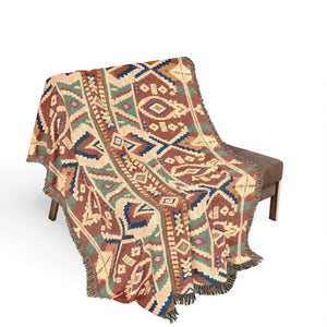 Fringe detail on the DipaliZ geometric southwestern throw
