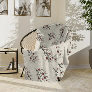 DipaliZ Vintage Red Berry Sprig velveteen microfiber blanket