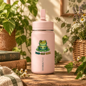 Pink Mini Water Bottle with Cute Frog "Toad-ally Slick" Design — Personalized Kids Straw Bottle