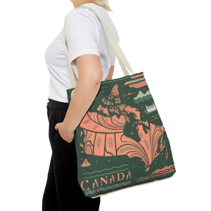 Canada Map, 100% Polyester, black cotton handles, AOP Tote Bag