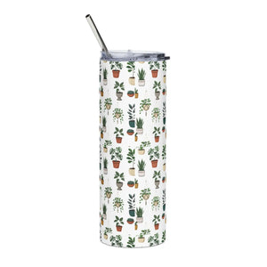 Plant Lover Skinny Tumbler 20oz – Personalized Succulent Pattern Tumbler with Straw