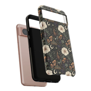 Mystic Night Floral Phone Case — Moon, Moths & Mushroom Pattern Tough Case