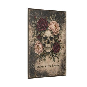 Beauty in the broken skull and floral framed canvas wall art - printable