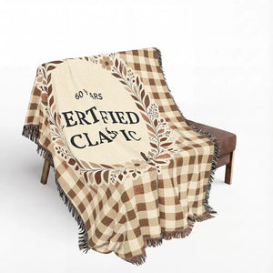 Personalized woven blanket by DipaliZ, plaid design with a name or age you enter