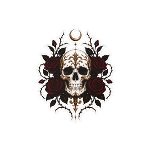 Skull and red roses kiss-cut vinyl decal - home decor decals