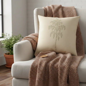 Botanical birch tree faux linen throw pillow by DipaliZ in a single ink colour