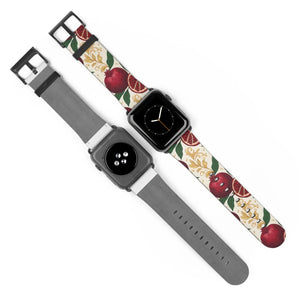Pomegranate floral apple watch band, botanical red fruit print - bands
