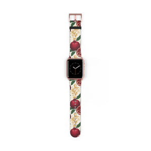 Pomegranate floral apple watch band, botanical red fruit print - bands