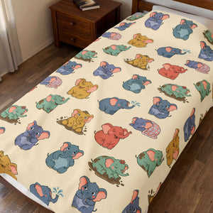 Plush Baby Blanket — Pastel Elephant Pattern Velveteen Throw