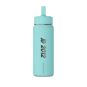 20oz Mini Water Bottle — Sleek White Straw Bottle with custom name and year 'JD 2012' Vertical Text