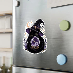 Mystical witch cat crystal ball kiss-cut vinyl decal - home decor decals