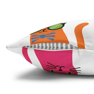 Colorful Cat Pattern Square Pillow Cover — Cute Sunglasses Cats Decorative Throw Pillowcase