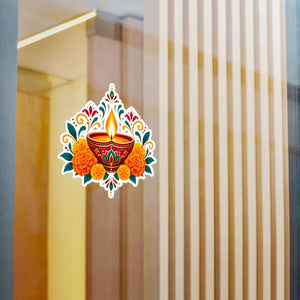 Diwali diya and marigold floral kiss-cut vinyl decal - home decor decals