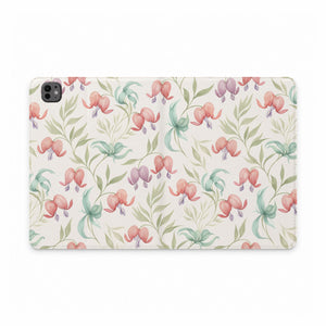 Floral Watercolor Tablet Folio Case — Pink Bleeding Heart Pattern
