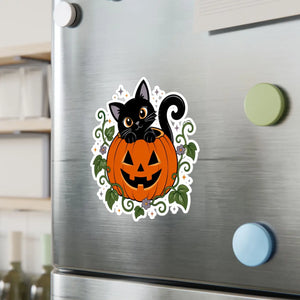 Halloween black cat pumpkin kiss-cut vinyl decal - home decor decals