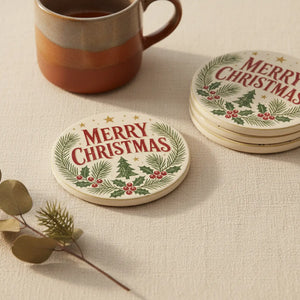 DipaliZ festive pine, holly and Christmas tree ceramic coaster