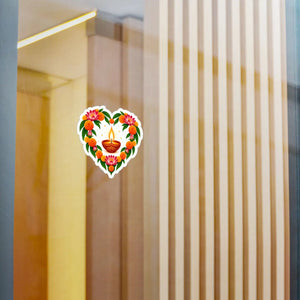 Heart-shaped diya and marigold floral vinyl decal - home decor decals